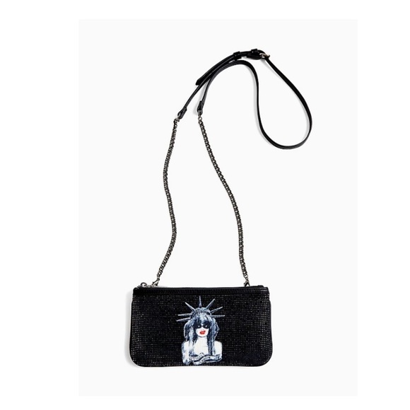 TORRID NWT BETSEY JOHNSON BLACK FAUX LEATHER SPARKLE CONVERTIBLE BAG - Picture 2 of 6